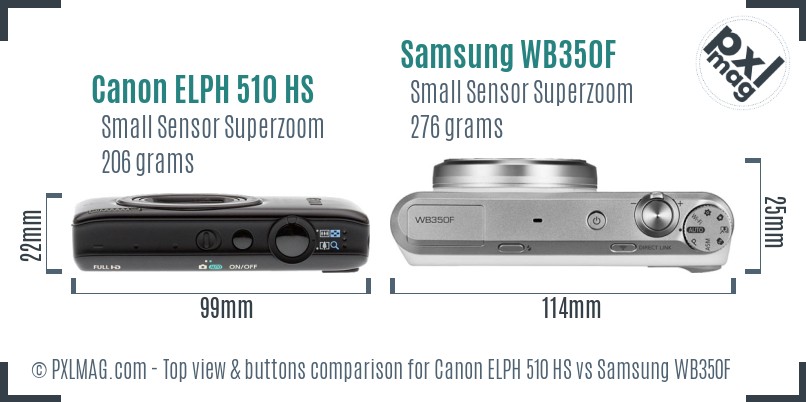 Canon ELPH 510 HS vs Samsung WB350F top view buttons comparison
