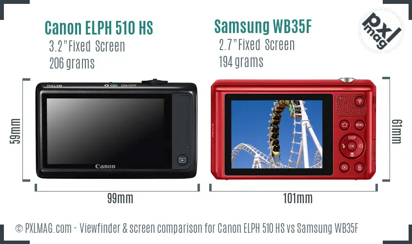 Canon ELPH 510 HS vs Samsung WB35F Screen and Viewfinder comparison