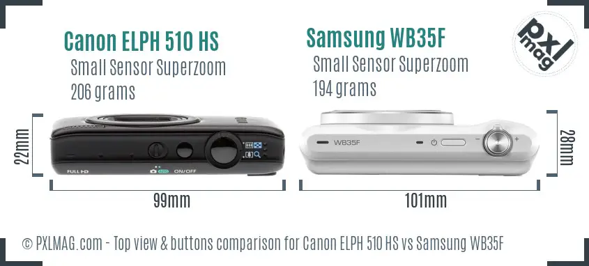 Canon ELPH 510 HS vs Samsung WB35F top view buttons comparison