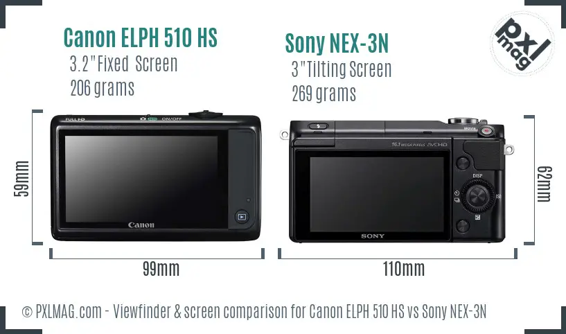 Canon ELPH 510 HS vs Sony NEX-3N Screen and Viewfinder comparison