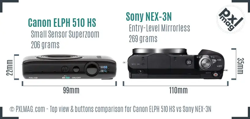 Canon ELPH 510 HS vs Sony NEX-3N top view buttons comparison