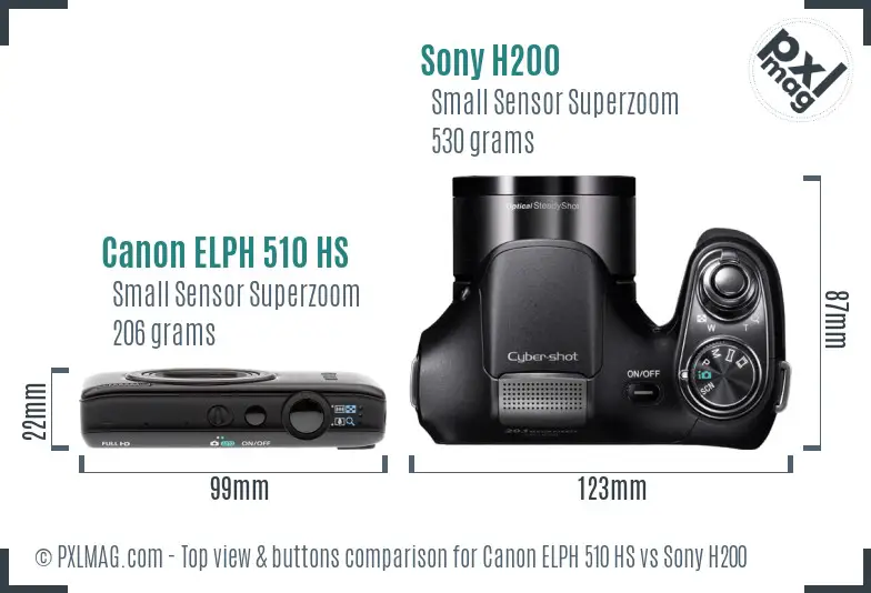 Canon ELPH 510 HS vs Sony H200 top view buttons comparison