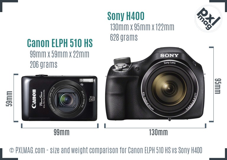 Canon ELPH 510 HS vs Sony H400 size comparison