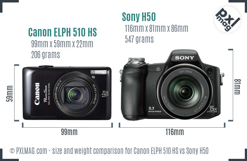 Canon ELPH 510 HS vs Sony H50 size comparison Canon ELPH 510 HS vs Sony H50 size comparison