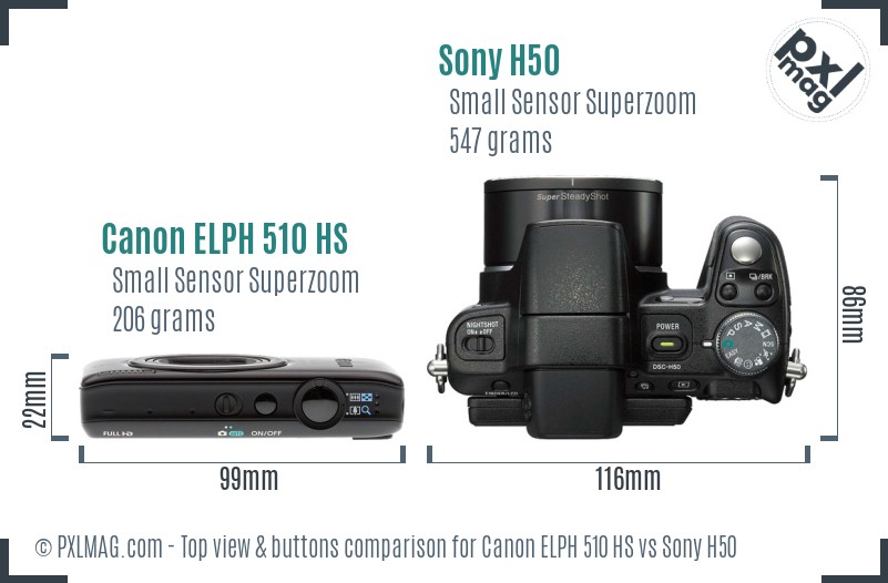 Canon ELPH 510 HS vs Sony H50 top view buttons comparison