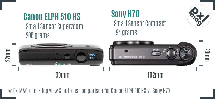 Canon ELPH 510 HS vs Sony H70 top view buttons comparison