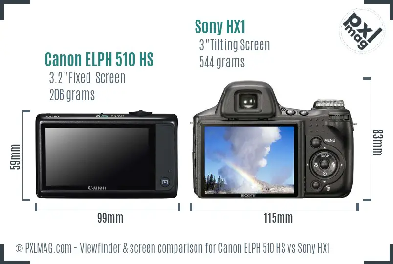 Canon ELPH 510 HS vs Sony HX1 Screen and Viewfinder comparison