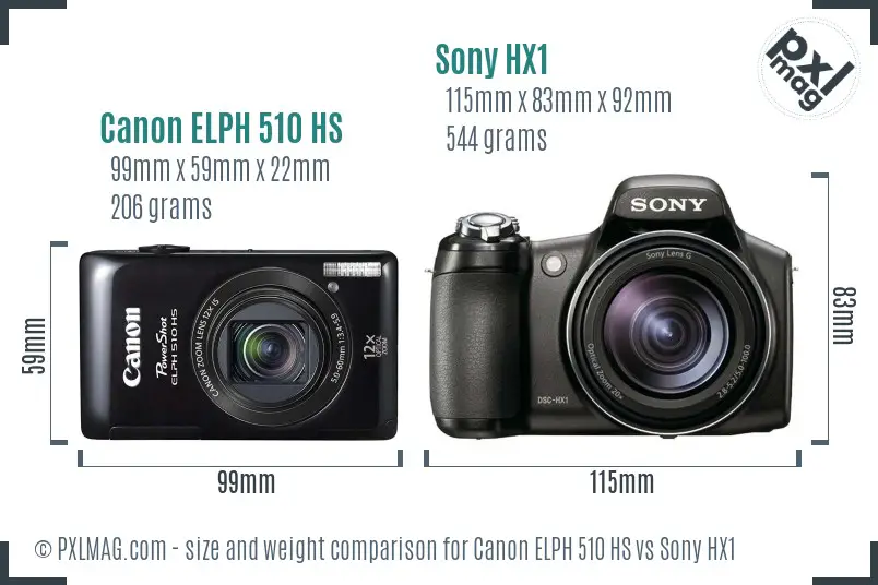 Canon ELPH 510 HS vs Sony HX1 size comparison