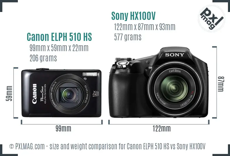 Canon ELPH 510 HS vs Sony HX100V size comparison
