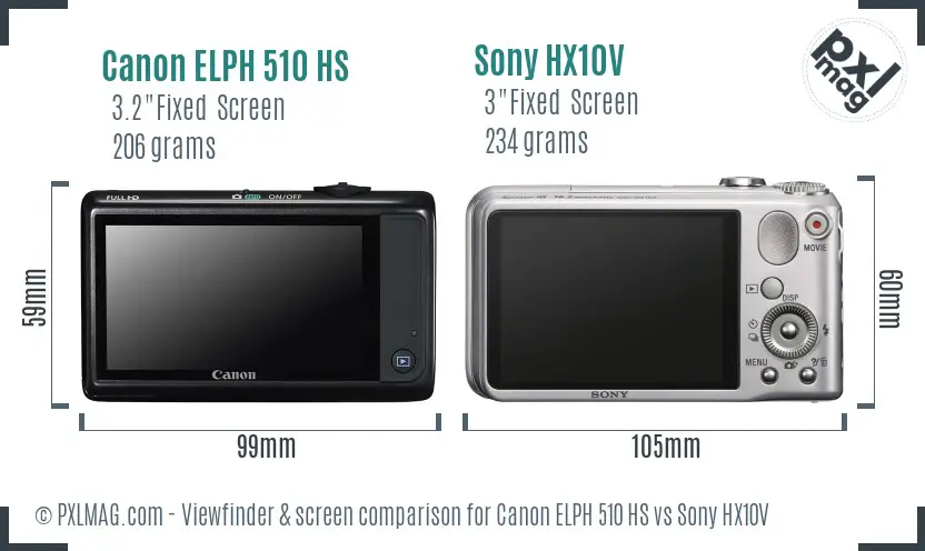 Canon ELPH 510 HS vs Sony HX10V Screen and Viewfinder comparison