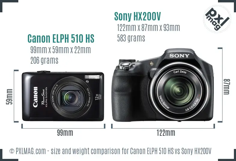 Canon ELPH 510 HS vs Sony HX200V size comparison