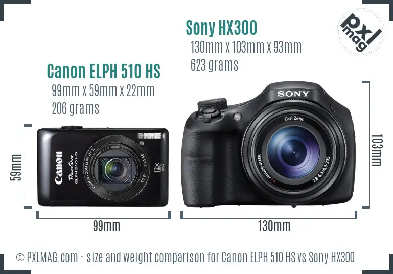 Canon ELPH 510 HS vs Sony HX300 size comparison