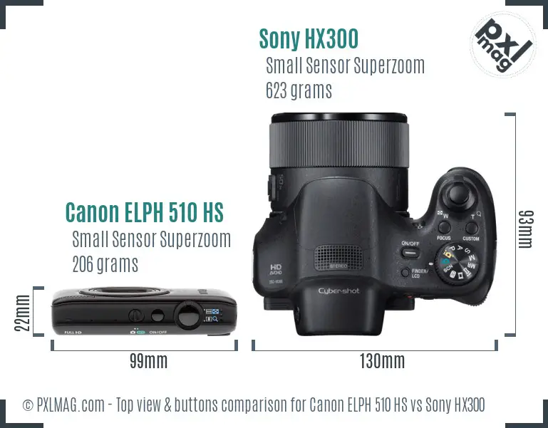 Canon ELPH 510 HS vs Sony HX300 top view buttons comparison