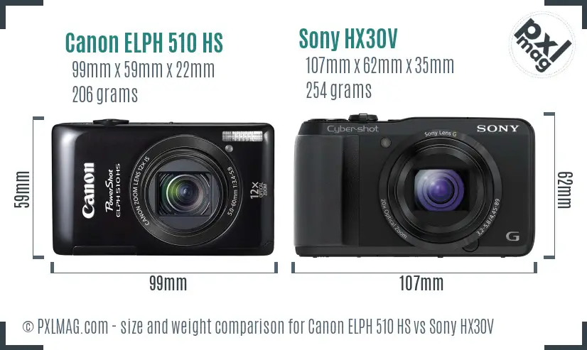 Canon ELPH 510 HS vs Sony HX30V size comparison