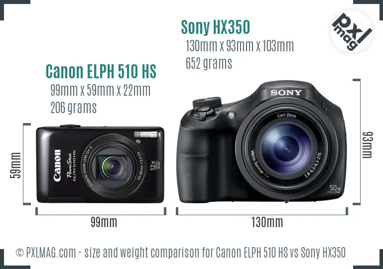 Canon ELPH 510 HS vs Sony HX350 size comparison