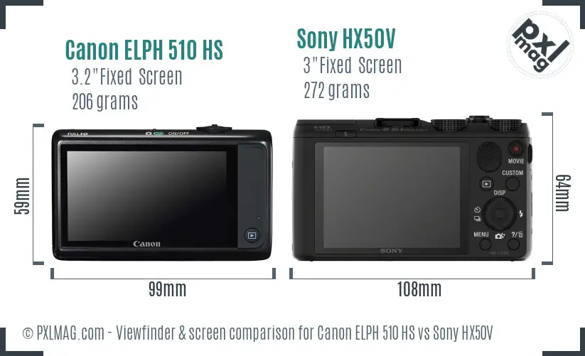 Canon ELPH 510 HS vs Sony HX50V Screen and Viewfinder comparison Canon ELPH 510 HS vs Sony HX50V Screen and Viewfinder comparison