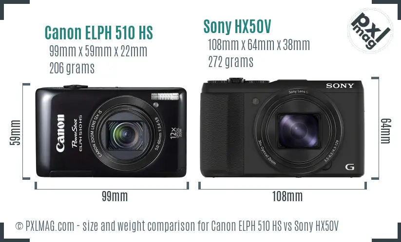 Canon ELPH 510 HS vs Sony HX50V size comparison Canon ELPH 510 HS vs Sony HX50V size comparison