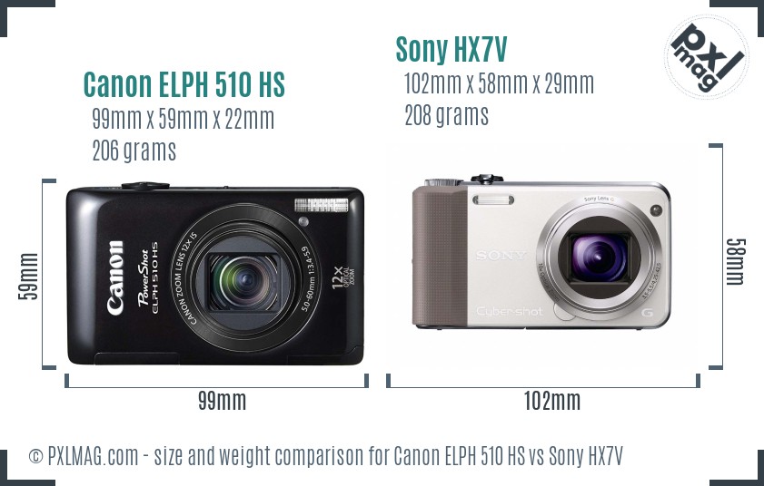 Canon ELPH 510 HS vs Sony HX7V size comparison