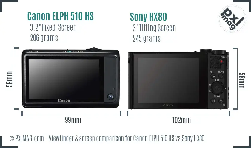 Canon ELPH 510 HS vs Sony HX80 Screen and Viewfinder comparison