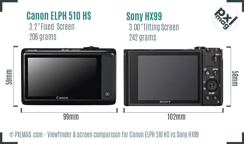 Canon ELPH 510 HS vs Sony HX99 Screen and Viewfinder comparison