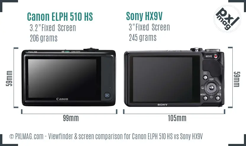 Canon ELPH 510 HS vs Sony HX9V Screen and Viewfinder comparison