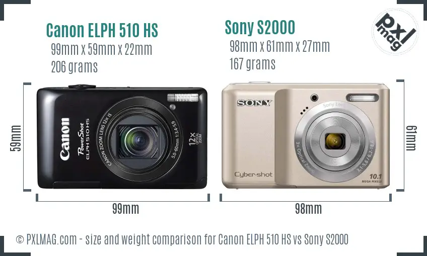 Canon ELPH 510 HS vs Sony S2000 size comparison