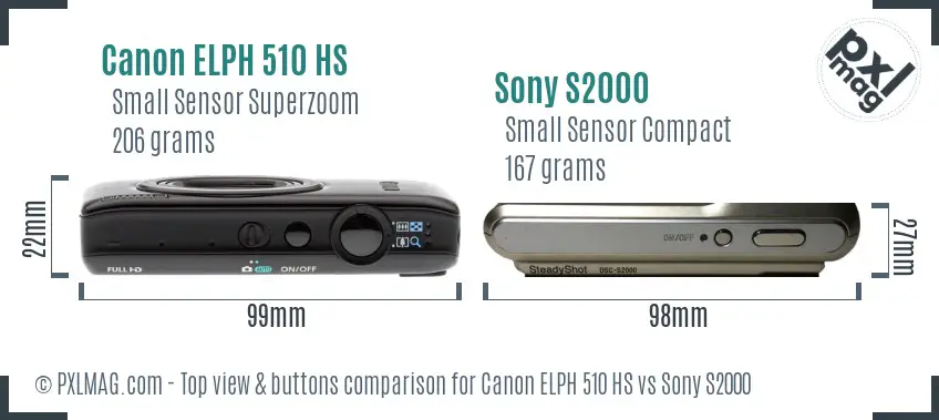 Canon ELPH 510 HS vs Sony S2000 top view buttons comparison