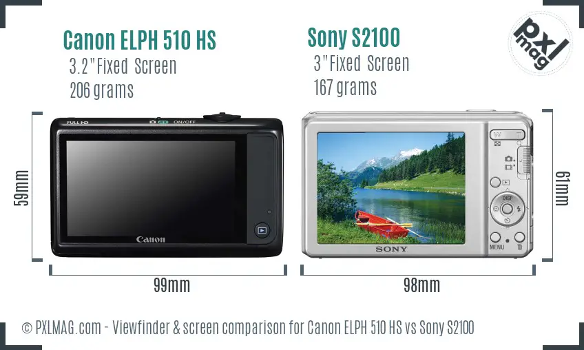 Canon ELPH 510 HS vs Sony S2100 Screen and Viewfinder comparison