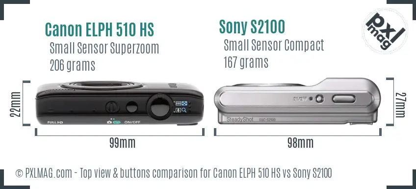 Canon ELPH 510 HS vs Sony S2100 top view buttons comparison