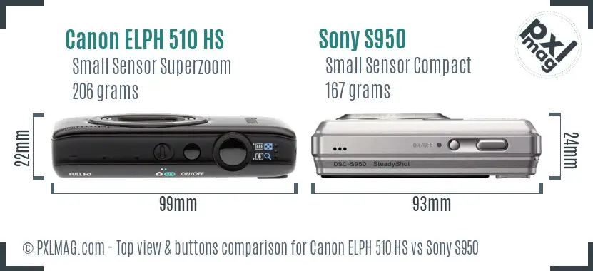 Canon ELPH 510 HS vs Sony S950 top view buttons comparison