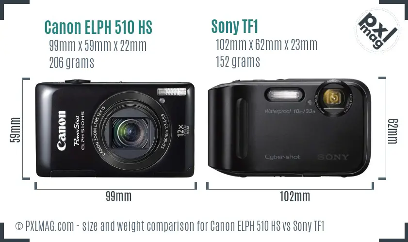Canon ELPH 510 HS vs Sony TF1 size comparison Canon ELPH 510 HS vs Sony TF1 size comparison