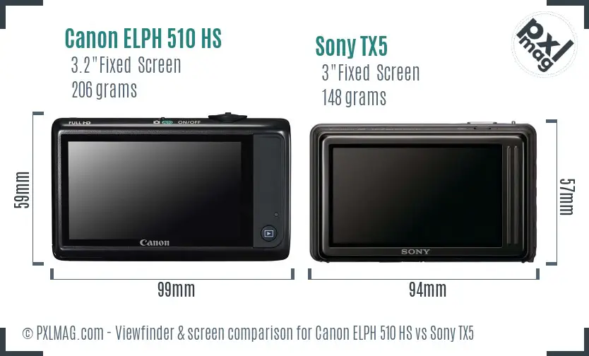 Canon ELPH 510 HS vs Sony TX5 Screen and Viewfinder comparison