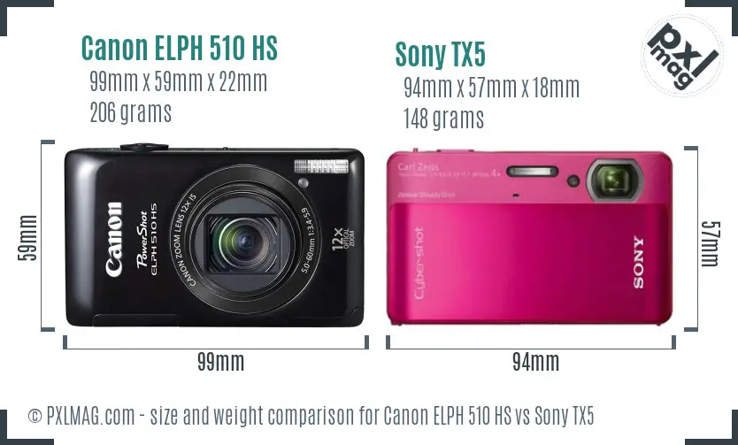 Canon ELPH 510 HS vs Sony TX5 size comparison