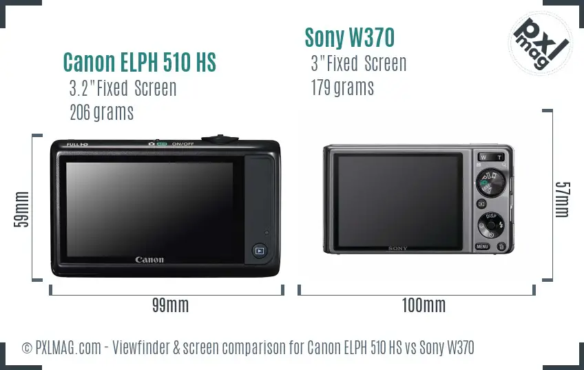 Canon ELPH 510 HS vs Sony W370 Screen and Viewfinder comparison