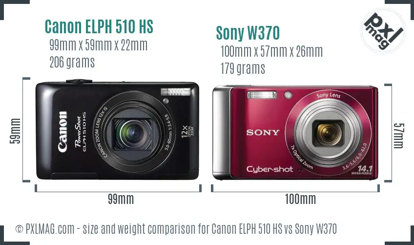 Canon ELPH 510 HS vs Sony W370 size comparison
