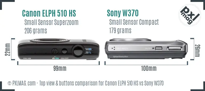Canon ELPH 510 HS vs Sony W370 top view buttons comparison