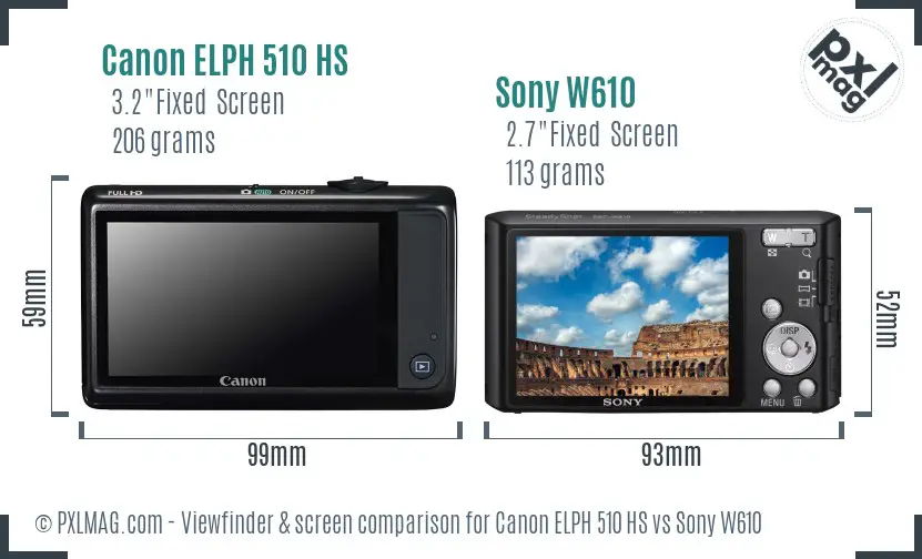 Canon ELPH 510 HS vs Sony W610 Screen and Viewfinder comparison Canon ELPH 510 HS vs Sony W610 Screen and Viewfinder comparison