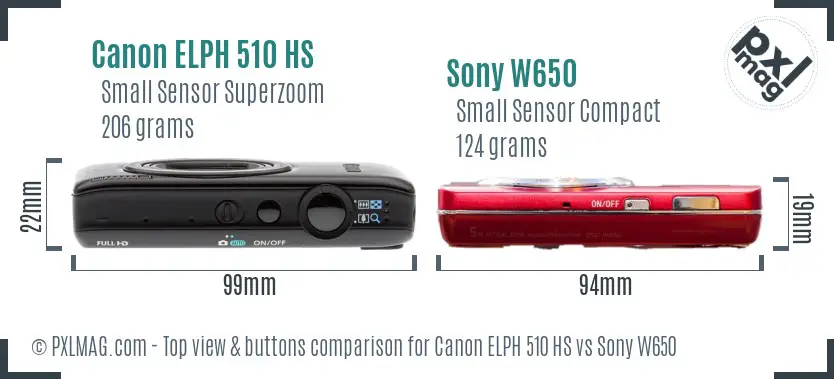 Canon ELPH 510 HS vs Sony W650 top view buttons comparison