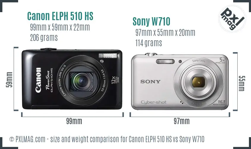 Canon ELPH 510 HS vs Sony W710 size comparison Canon ELPH 510 HS vs Sony W710 size comparison