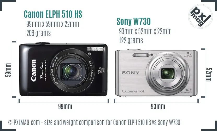 Canon ELPH 510 HS vs Sony W730 size comparison