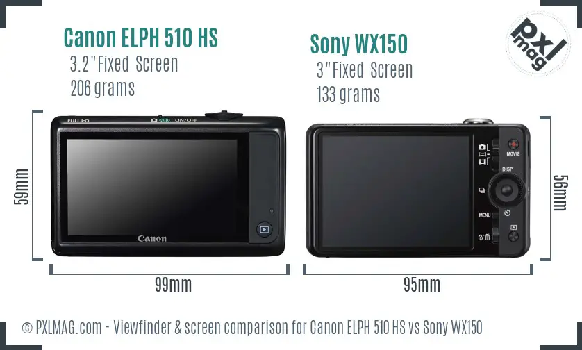 Canon ELPH 510 HS vs Sony WX150 Screen and Viewfinder comparison