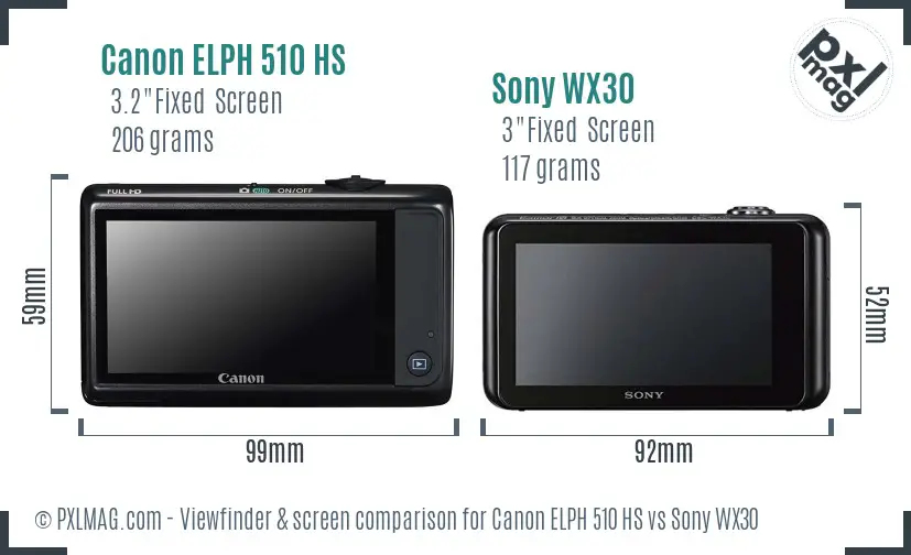 Canon ELPH 510 HS vs Sony WX30 Screen and Viewfinder comparison Canon ELPH 510 HS vs Sony WX30 Screen and Viewfinder comparison