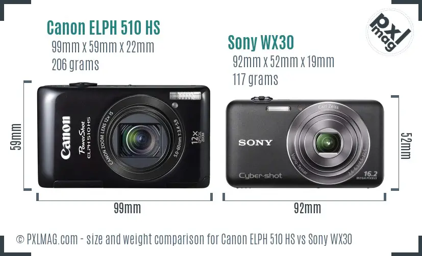Canon ELPH 510 HS vs Sony WX30 size comparison Canon ELPH 510 HS vs Sony WX30 size comparison