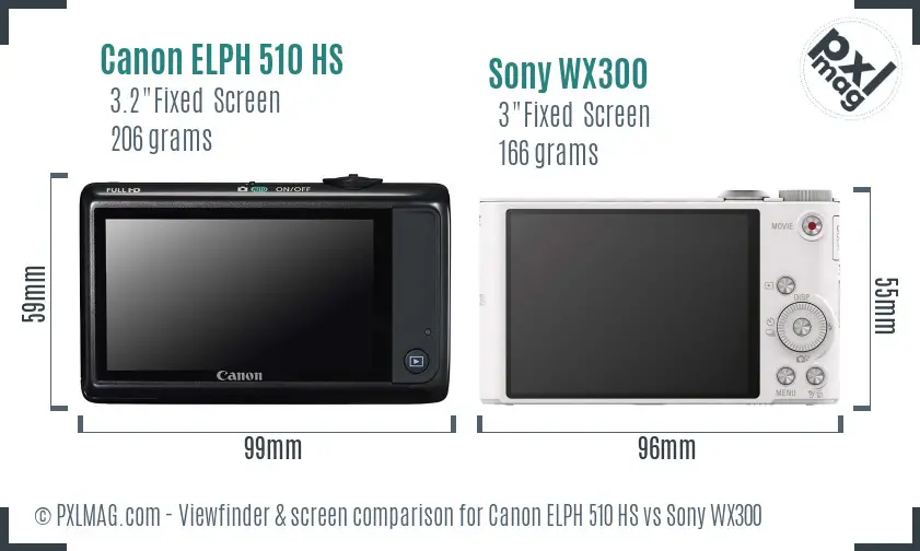 Canon ELPH 510 HS vs Sony WX300 Screen and Viewfinder comparison