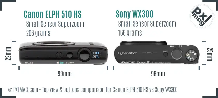 Canon ELPH 510 HS vs Sony WX300 top view buttons comparison