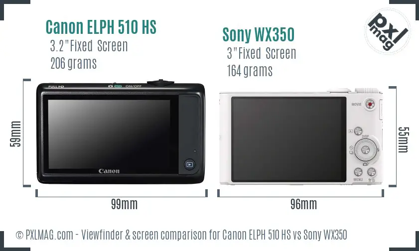Canon ELPH 510 HS vs Sony WX350 Screen and Viewfinder comparison