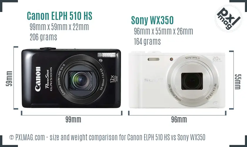 Canon ELPH 510 HS vs Sony WX350 size comparison