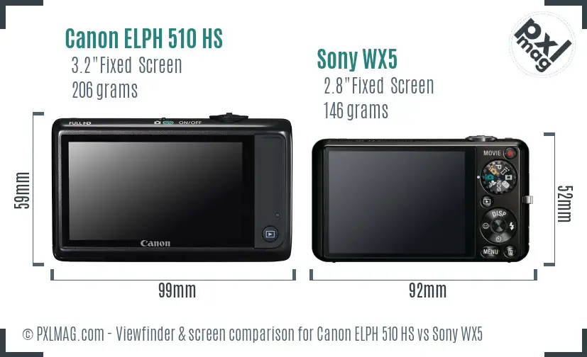 Canon ELPH 510 HS vs Sony WX5 Screen and Viewfinder comparison