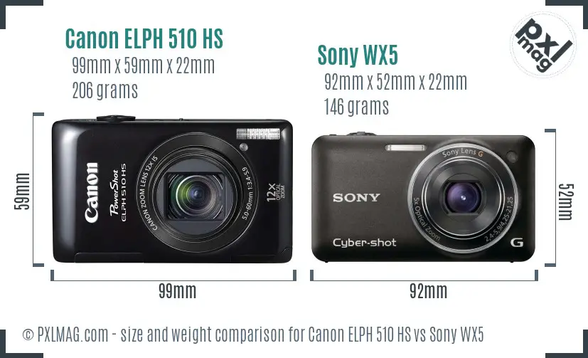 Canon ELPH 510 HS vs Sony WX5 size comparison