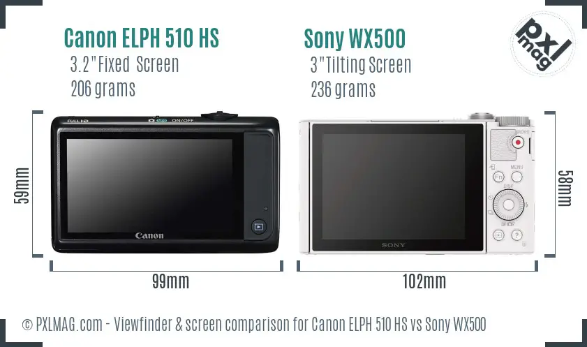Canon ELPH 510 HS vs Sony WX500 Screen and Viewfinder comparison Canon ELPH 510 HS vs Sony WX500 Screen and Viewfinder comparison